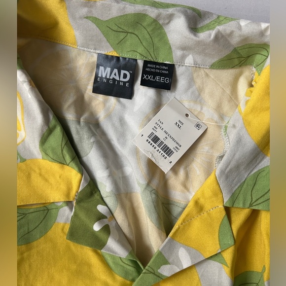 NWT Mad Engine Men’s Button Up Short Sleeve Shirt Size XXL Lemon Print - Picture 3 of 6